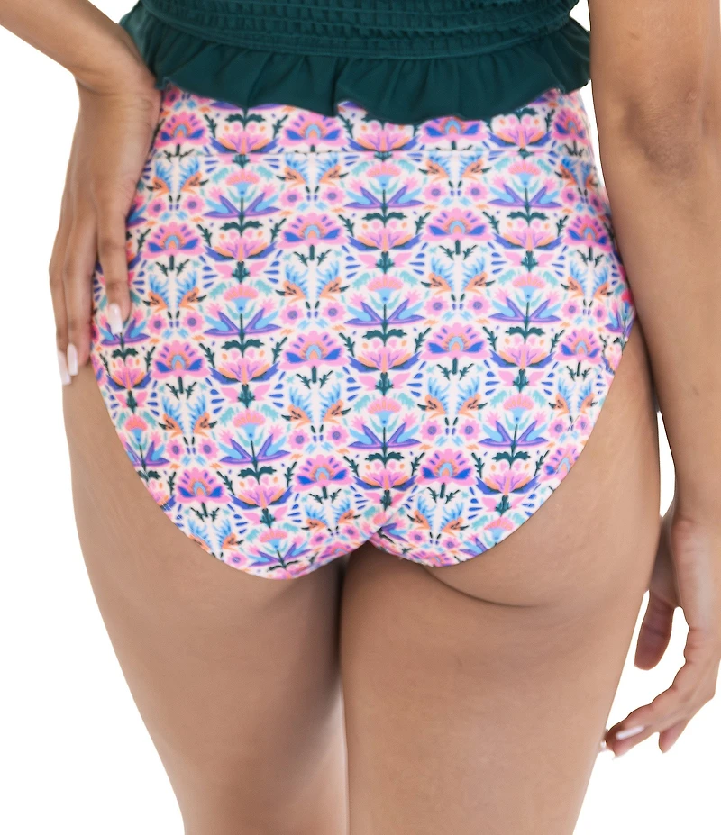 Janela Bay Mango Blossom Shirred High Waist Swim Bottom