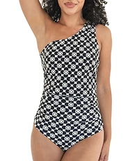 Janela Bay Retro Geometric Circles One Shoulder One Piece Swimsuit