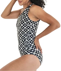Janela Bay Retro Geometric Circles One Shoulder One Piece Swimsuit