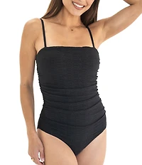 Janela Bay Solid Eyelet Square Neck One Piece Swimsuit