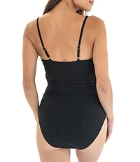 Janela Bay Solid Eyelet Square Neck One Piece Swimsuit