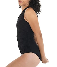 Janela Bay Solid Floral Texture One Shoulder One Piece Swimsuit