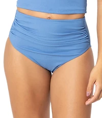 Janela Bay Solid Ribbed Shirred High Waist Swim Bottom