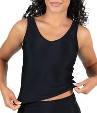 Janela Bay Solid V-Neck Long Tankini Swim Top