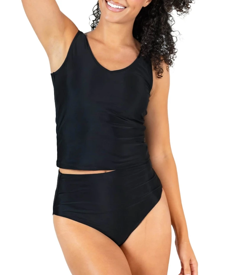 Janela Bay Solid V-Neck Long Tankini Swim Top