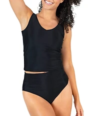 Janela Bay Solid V-Neck Long Tankini Swim Top