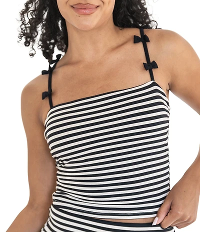 Janela Bay Stripe Square Neck Repeating Bow Tankini Swim Top