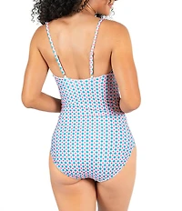 Janela Bay Sunburst Square Neck Faux Tie Bow Shoulder Straps Tank One Piece Swimsuit