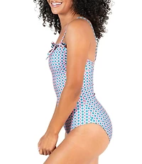 Janela Bay Sunburst Square Neck Faux Tie Bow Shoulder Straps Tank One Piece Swimsuit