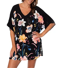 Jantzen Blooming Flowers Celia V-Neck Tunic Swim Cover-Up