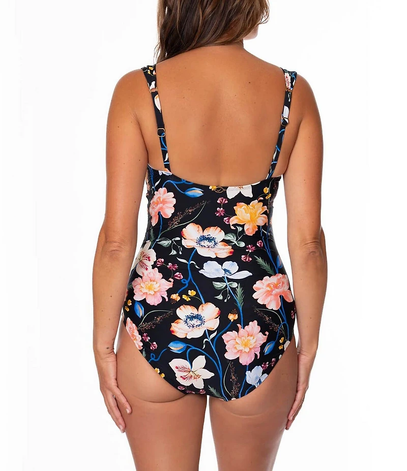 Jantzen Blooming Flowers Tummy Control Surplice One Piece Swimsuit
