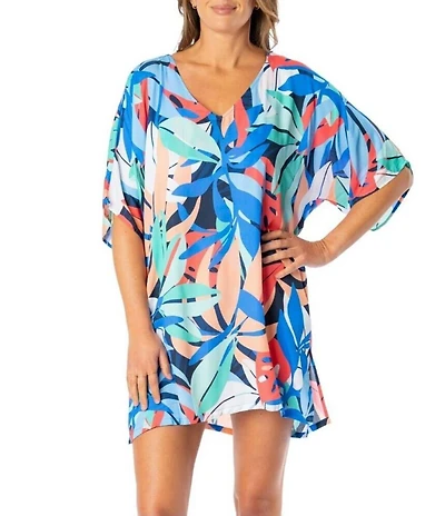 Jantzen Bright Canvas Celia V-Neck Tunic Swim Cover-Up