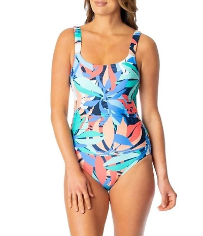 Jantzen Bright Canvas Jolie Scoop Neck Underwire Tummy Control Tank One Piece Swimsuit