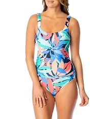 Jantzen Bright Canvas Jolie Scoop Neck Underwire Tummy Control Tank One Piece Swimsuit