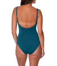 Jantzen Carmelita Solid Split V-Neck Tummy Control One Piece Swimsuit