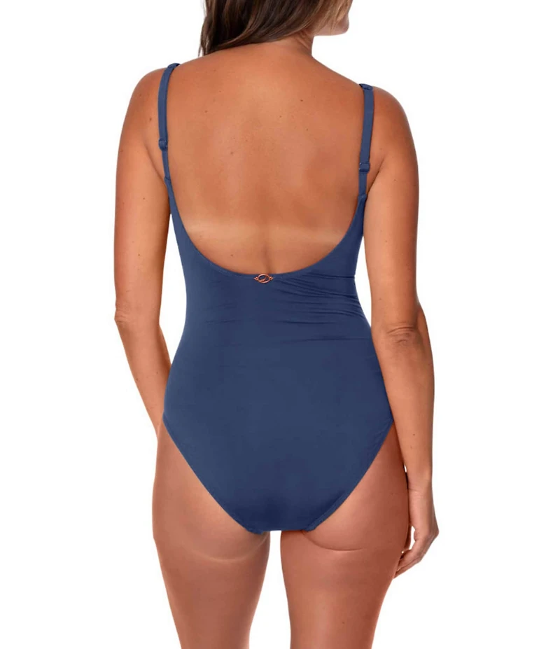 Jantzen Carmelita Solid Split V-Neck Tummy Control One Piece Swimsuit