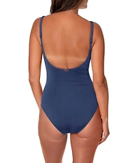 Jantzen Carmelita Solid Split V-Neck Tummy Control One Piece Swimsuit