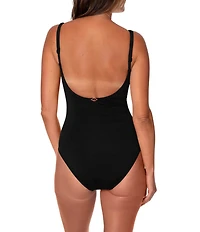 Jantzen Carmelita Solid Split V-Neck Tummy Control One Piece Swimsuit