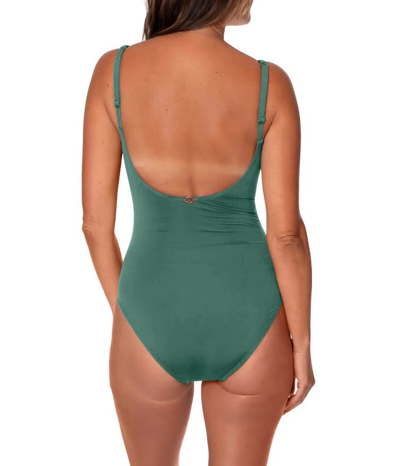 Jantzen Carmelita Solid Split V-Neck Tummy Control One Piece Swimsuit