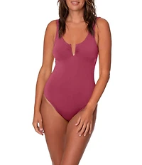 Jantzen Carmelita Solid Split V-Neck Tummy Control One Piece Swimsuit
