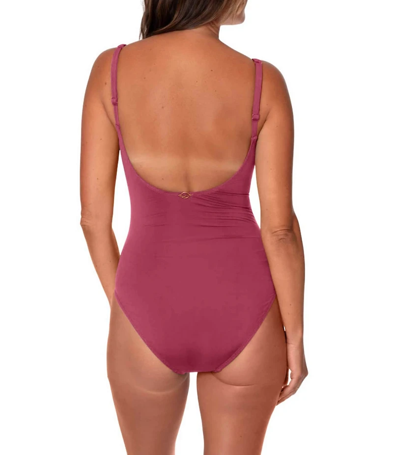 Jantzen Carmelita Solid Split V-Neck Tummy Control One Piece Swimsuit