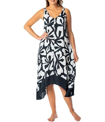 Jantzen Floral Outline Maggie V-Neck Scarf Dress Swim Cover-Up