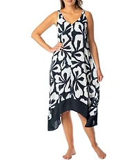 Jantzen Floral Outline Maggie V-Neck Scarf Dress Swim Cover-Up