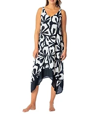 Jantzen Floral Outline Maggie V-Neck Scarf Dress Swim Cover-Up