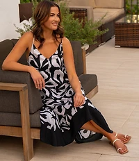 Jantzen Floral Outline Maggie V-Neck Scarf Dress Swim Cover-Up