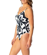Jantzen Floral Outline Tina Underwire V-Neck One Piece Swimsuit
