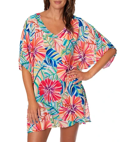 Jantzen Garden Explosion Celia V-Neck Tunic Swim Cover-Up