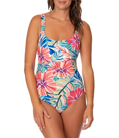 Jantzen Garden Explosion Jolie Scoop Neck Tummy Control One Piece Swimsuit
