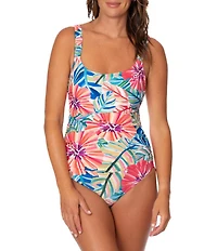 Jantzen Garden Explosion Jolie Scoop Neck Tummy Control One Piece Swimsuit