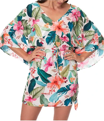Jantzen Hawaiian Sunrise June Short Sleeve Tunic Swim Cover-Up