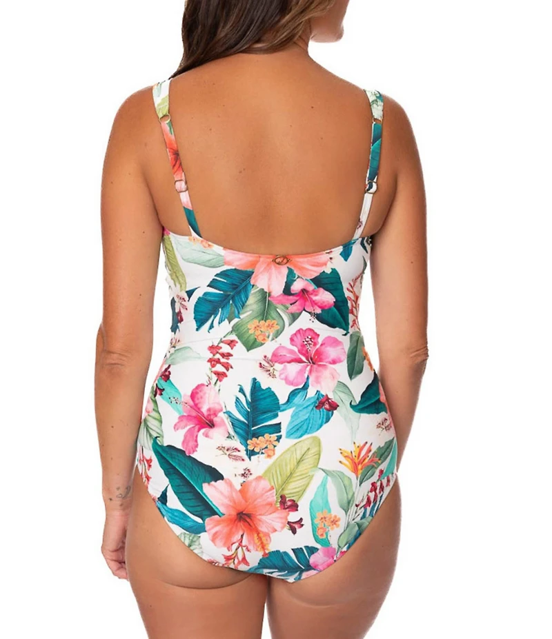 Jantzen Hawaiian Sunrise Tummy Control Surplice One Piece Swimsuit