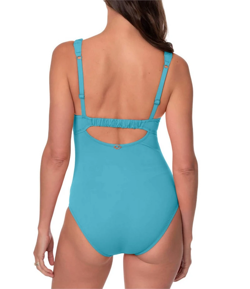 Jantzen Jolie Solid Square Neck Underwire Tummy Control One Piece Swimsuit