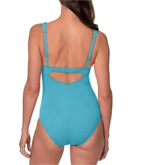 Jantzen Jolie Solid Square Neck Underwire Tummy Control One Piece Swimsuit