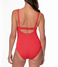 Jantzen Jolie Solid Square Neck Underwire Tummy Control One Piece Swimsuit