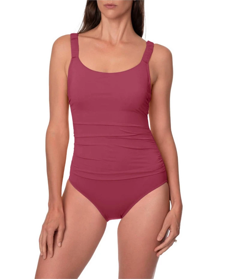Jantzen Jolie Solid Square Neck Underwire Tummy Control One Piece Swimsuit