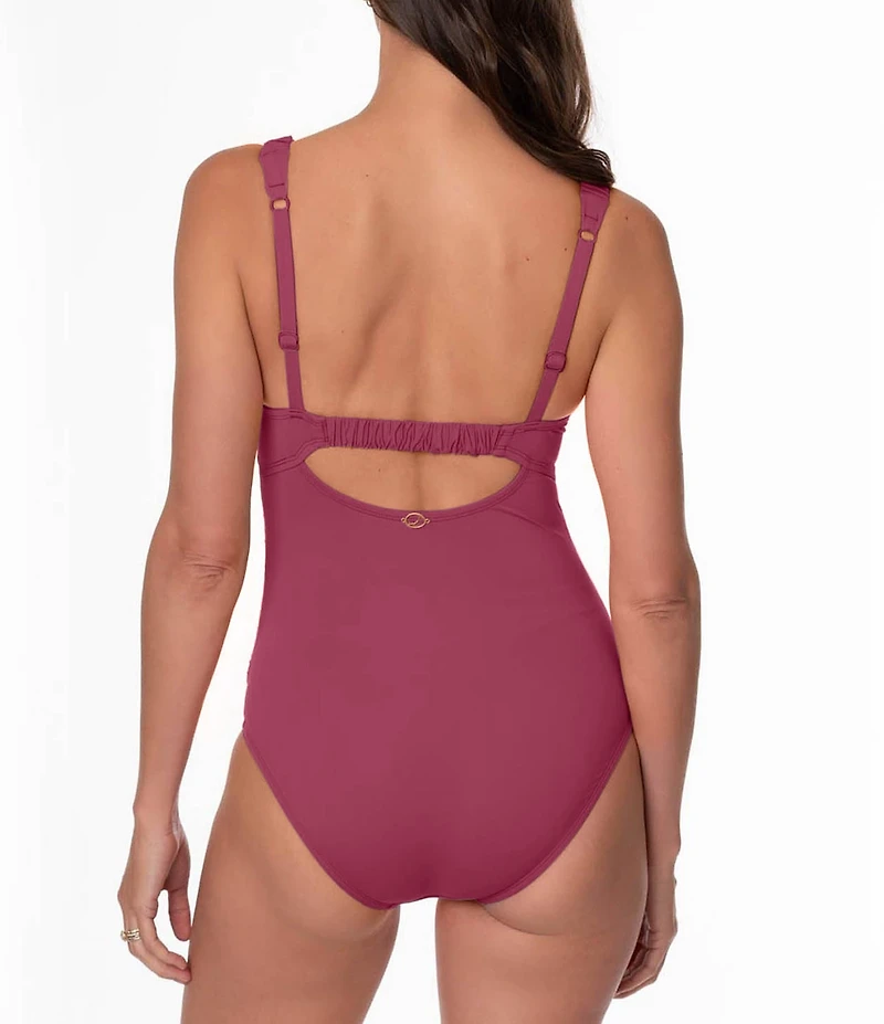 Jantzen Jolie Solid Square Neck Underwire Tummy Control One Piece Swimsuit