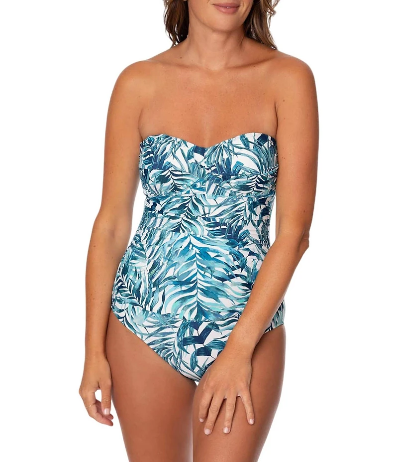 Jantzen Palm Camouflage Flora Bandeau One Piece Swimsuit