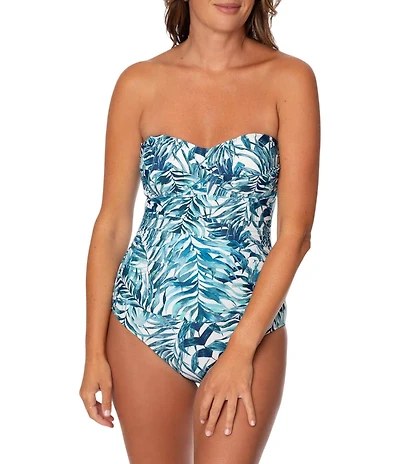 Jantzen Palm Camouflage Flora Bandeau One Piece Swimsuit