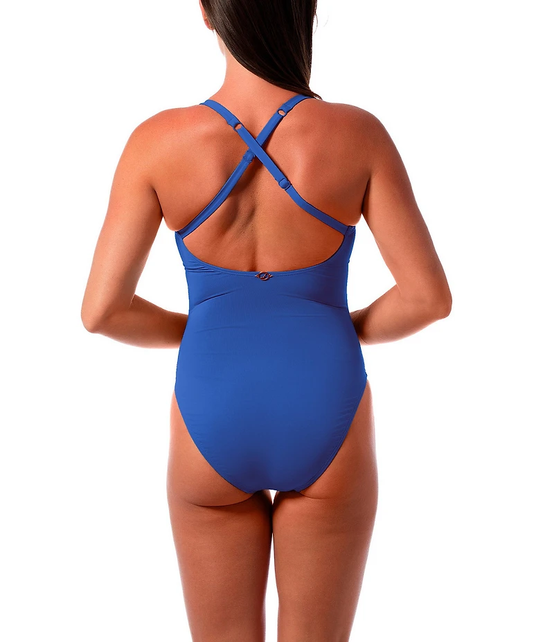 Jantzen Paris Solid Ring V-Neck Tummy Control One Piece Swimsuit