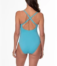 Jantzen Paris Solid Ring V-Neck Tummy Control One Piece Swimsuit