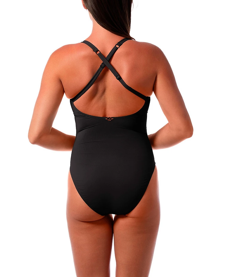 Jantzen Paris Solid Ring V-Neck Tummy Control One Piece Swimsuit
