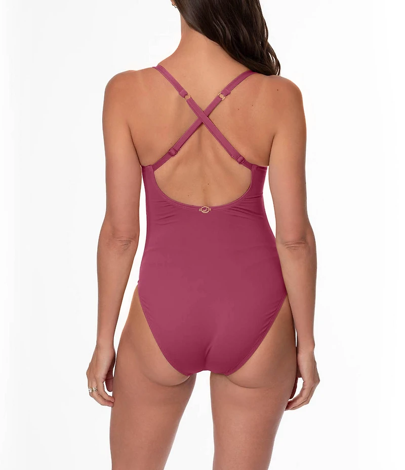 Jantzen Paris Solid Ring V-Neck Tummy Control One Piece Swimsuit