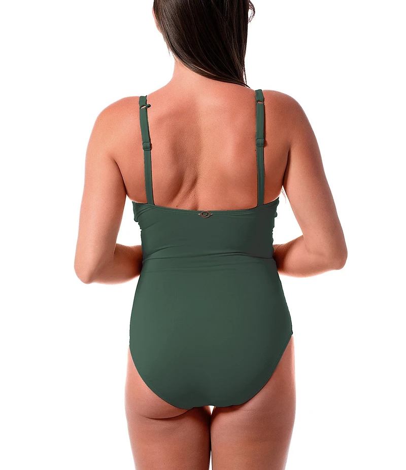 Jantzen Patty Solid V-Neck Tummy Control Surplice One Piece Swimsuit