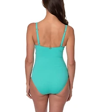 Jantzen Patty Solid V-Neck Tummy Control Surplice One Piece Swimsuit