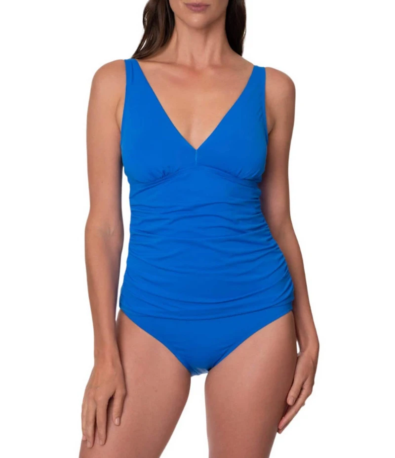 Jantzen Patty Solid V-Neck Tummy Control Surplice One Piece Swimsuit
