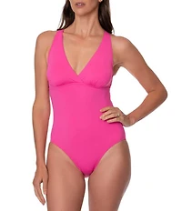 Jantzen Patty Solid V-Neck Tummy Control Surplice One Piece Swimsuit